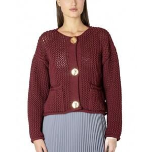 NEW DEX chunky knit cardigan in dark ruby